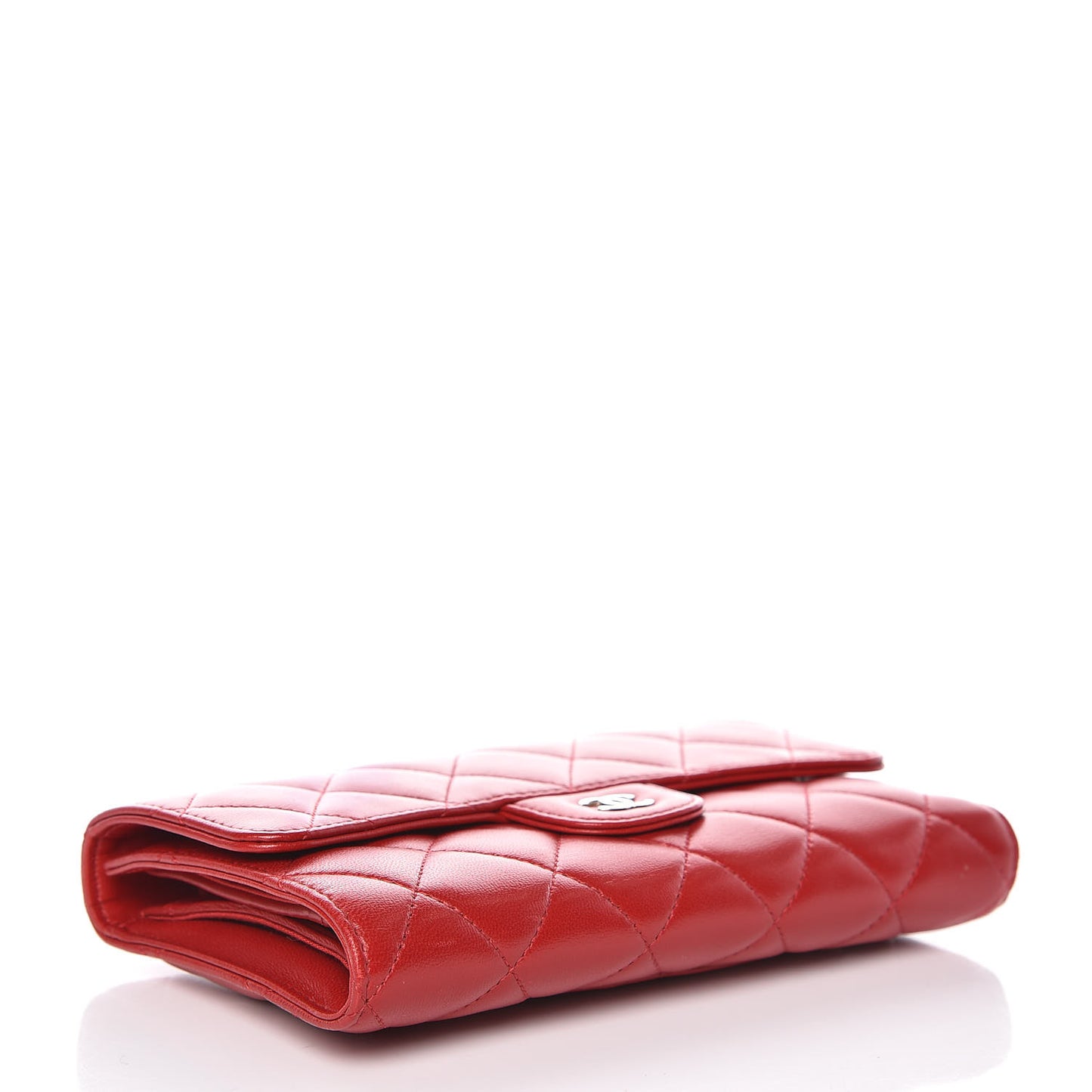 Lambskin Quilted Large Flap Wallet Red