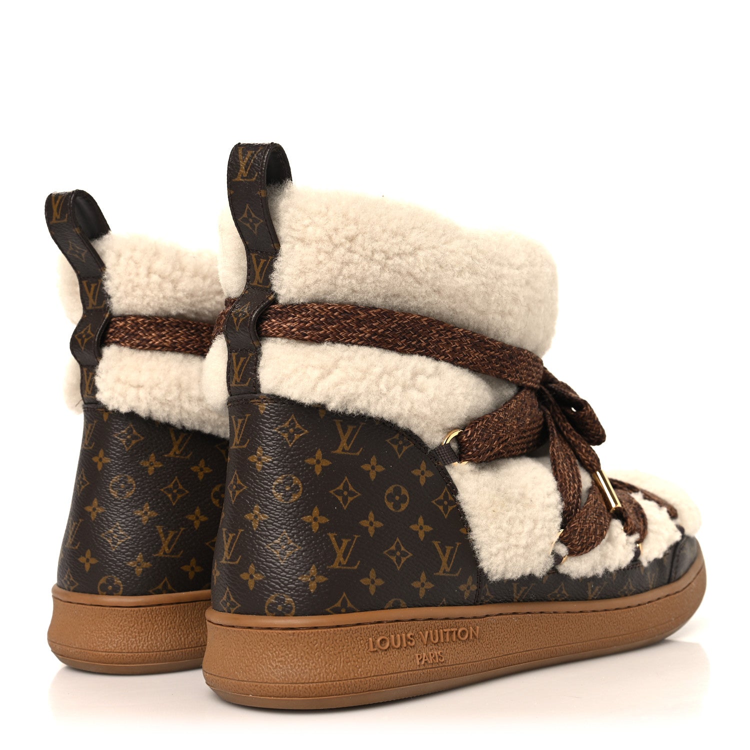 Louis Vuitton Shearling Monogram LV Cloud Lace Up Ankle Boot 41