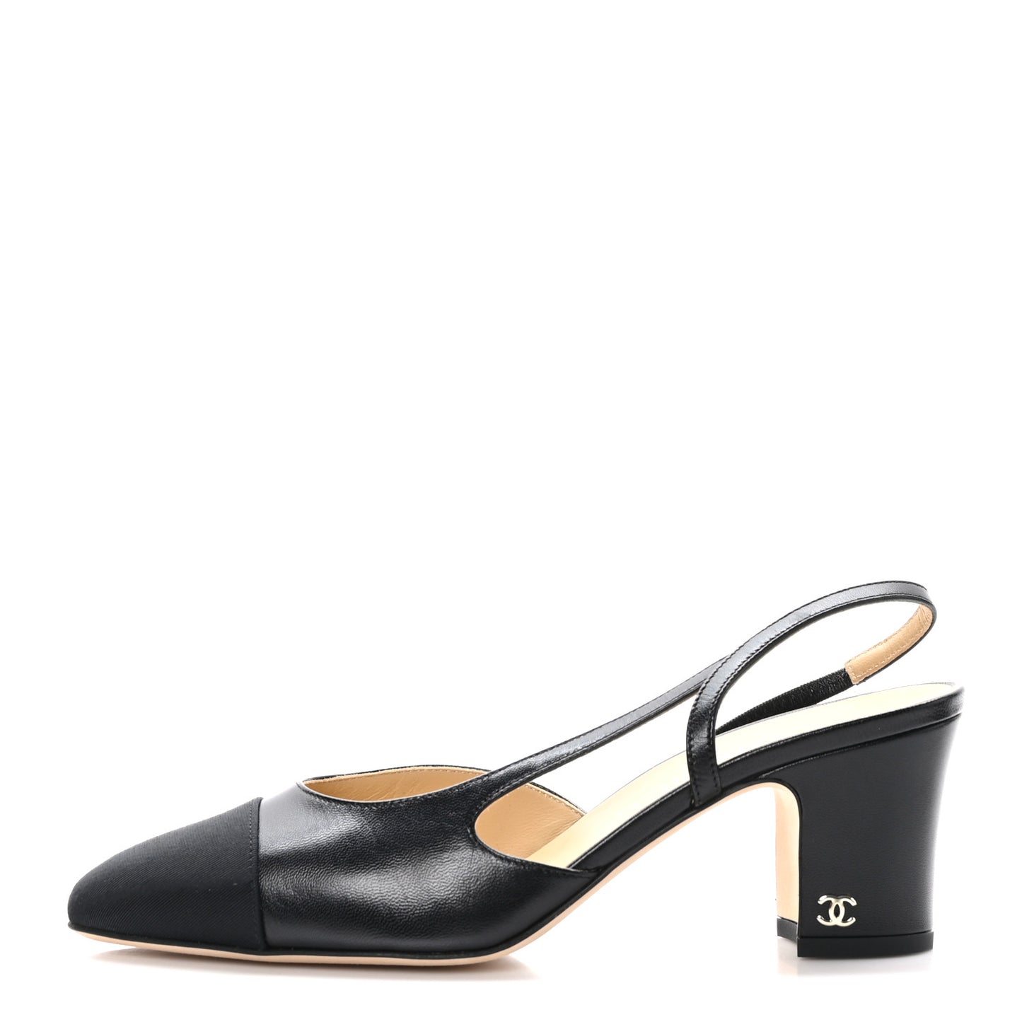 Goatskin Grosgrain Cap Toe CC Slingback Pumps 37.5 Black