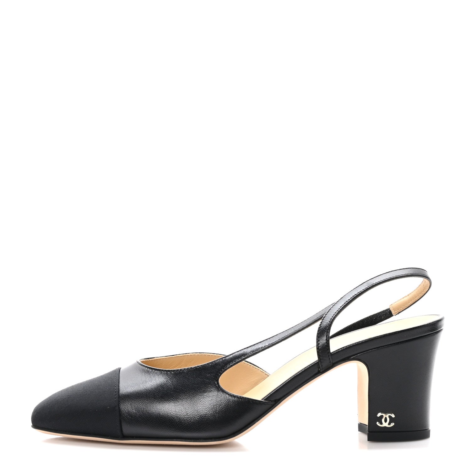 Chanel Goatskin Grosgrain Cap Toe CC Slingback Pumps 37.5 Black 1 of 9