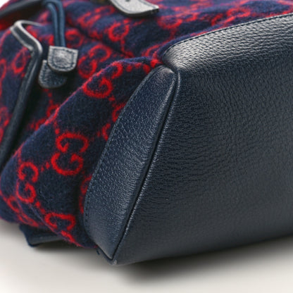 Gucci Covered Wool GG Monogram Small Double Buckle Backpack Navy Red 8 of 9