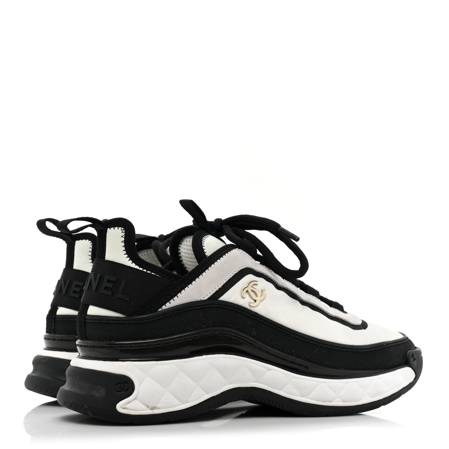 Suede Calfskin Mixed Fibers CC Sneakers 36.5 White Black