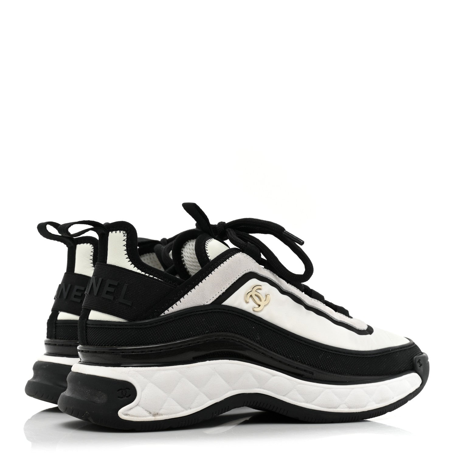 Chanel Suede Calfskin Mixed Fibers CC Sneakers 36.5 White Black 5 of 10
