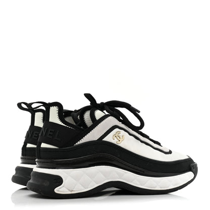 Chanel Suede Calfskin Mixed Fibers CC Sneakers 36.5 White Black 5 of 10