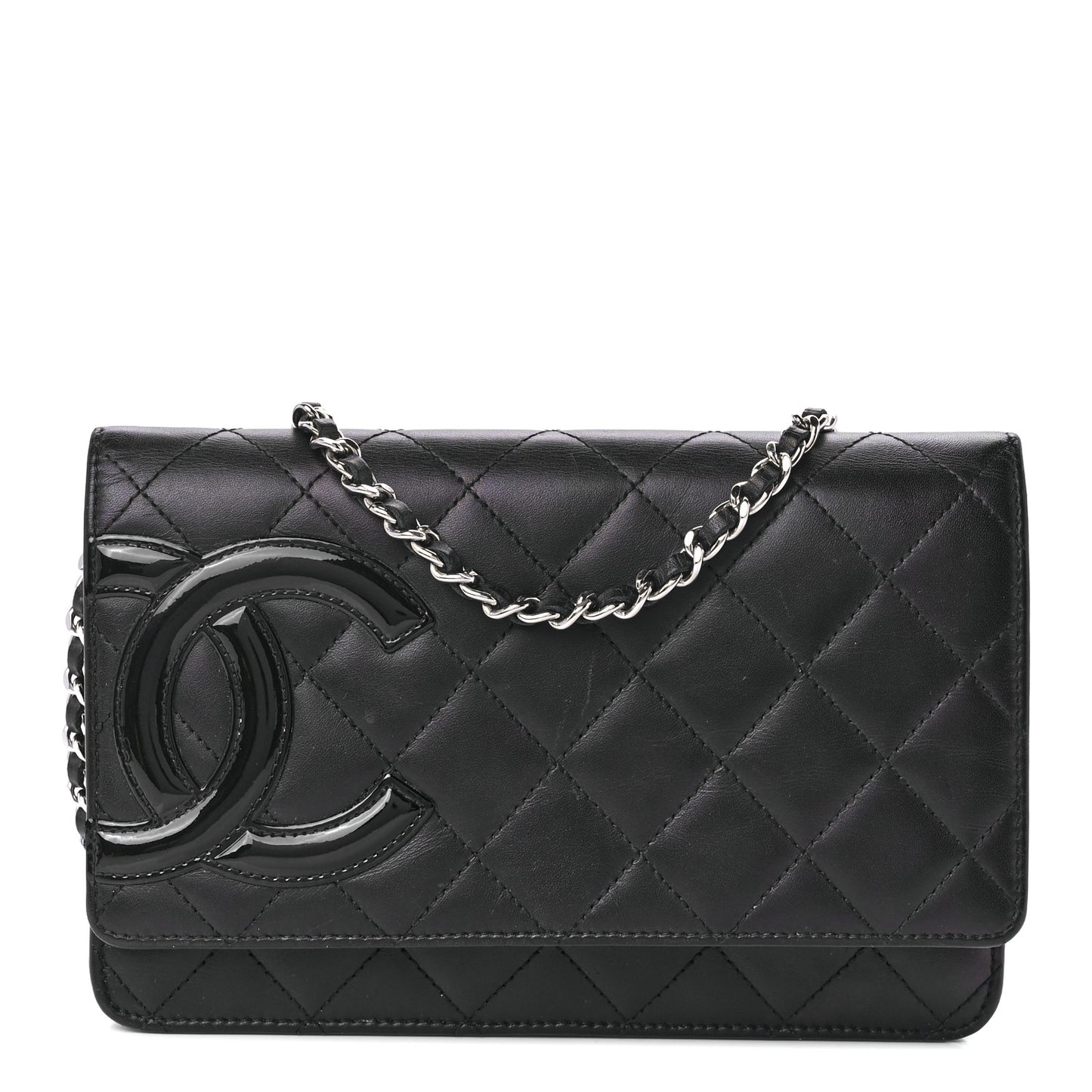 Calfskin Quilted Cambon Wallet On Chain WOC Black