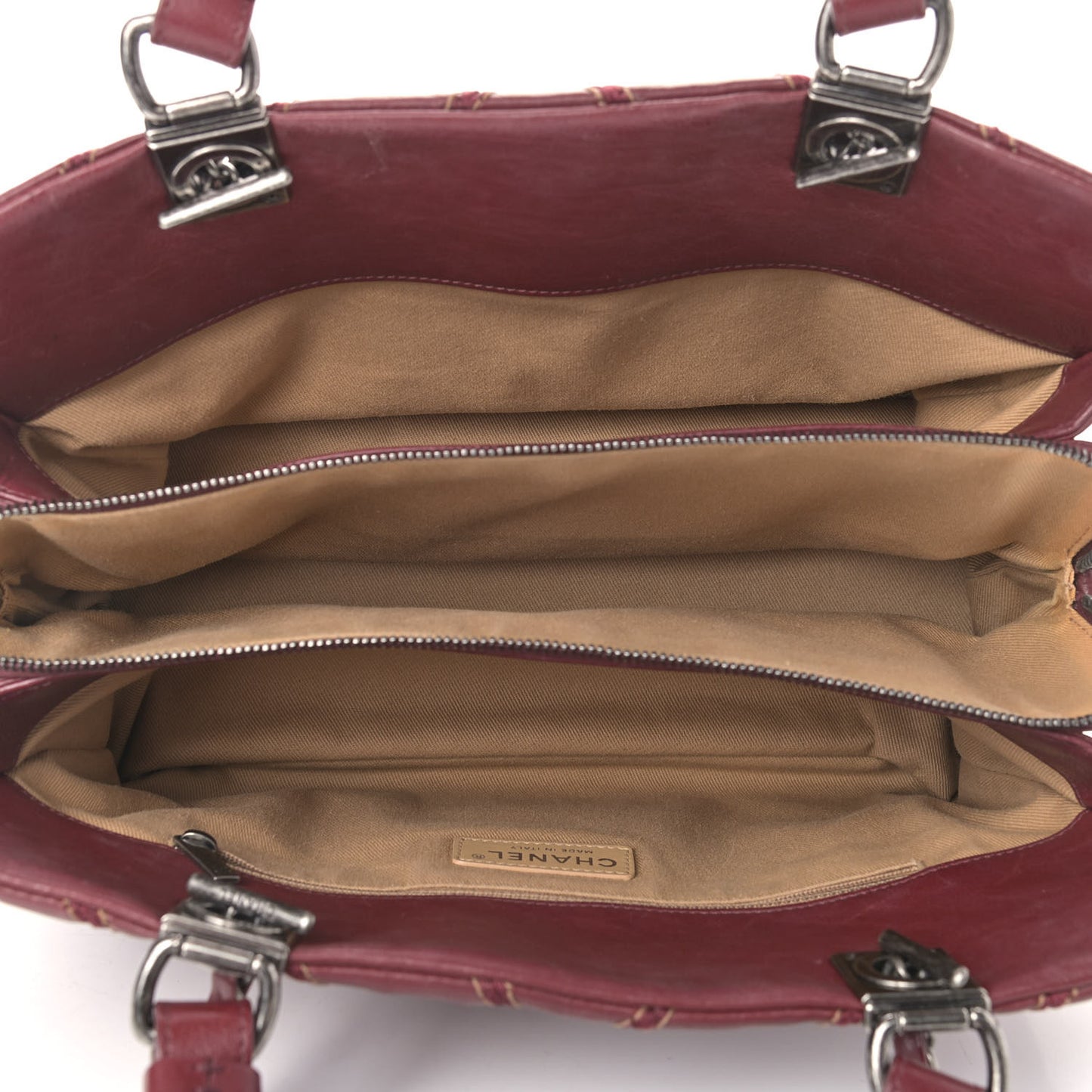 Calfskin Chevron Stitched Shopping Bag Dark Red