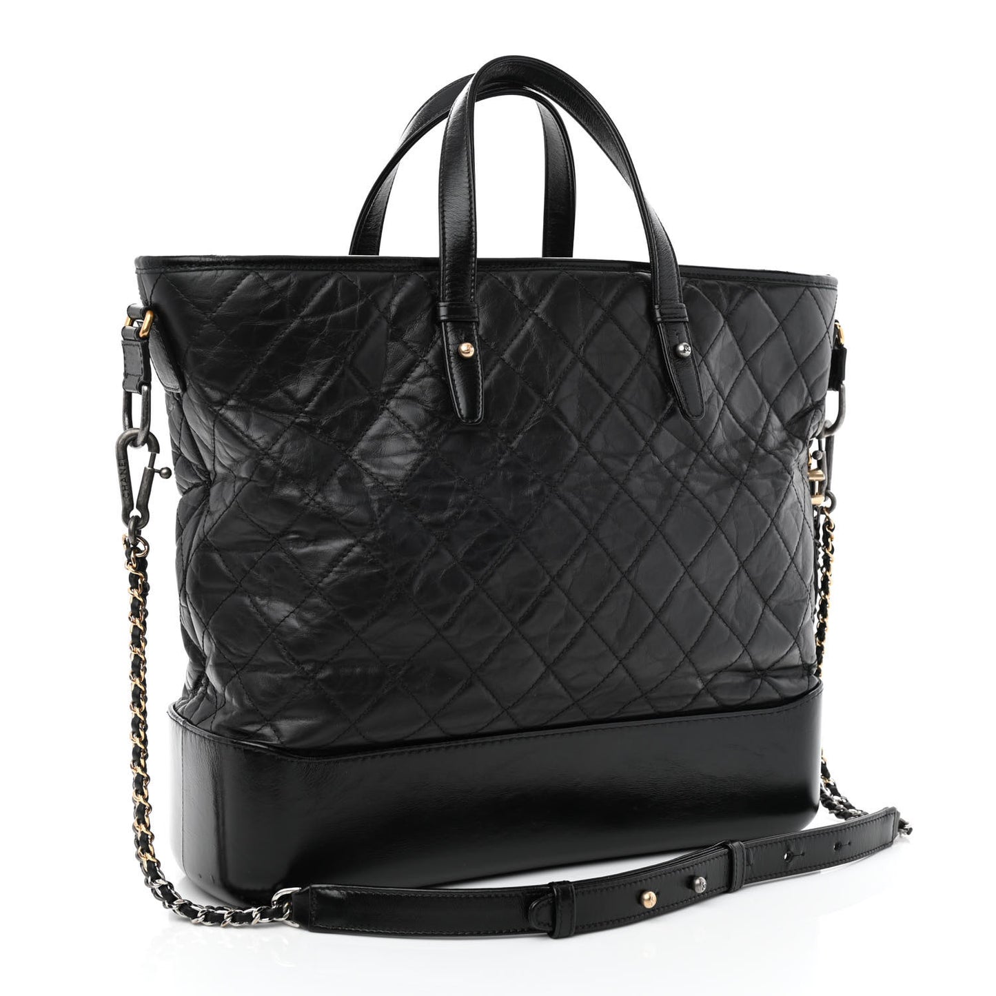 Aged Calfskin Quilted Large Gabrielle Shopping Tote Black