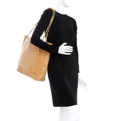 Chanel Lambskin Quilted Tote Beige 2 of 9