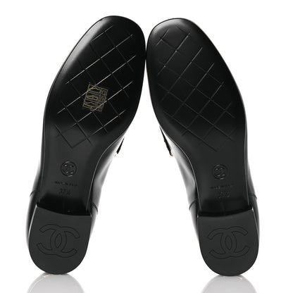 Chanel Shiny Calfskin Logo Loafers 37.5 Black 6 of 10