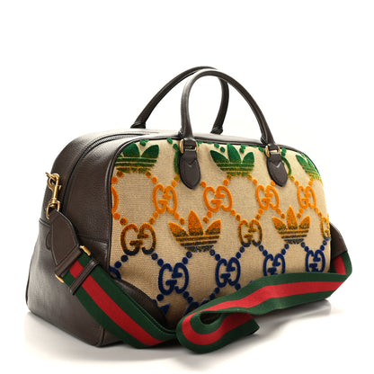 Gucci X ADIDAS Canvas Textured Dollar Calfskin Web GG Monogram Trefoil Large Bowling Bag Beige Brown Multicolor 2 of 10