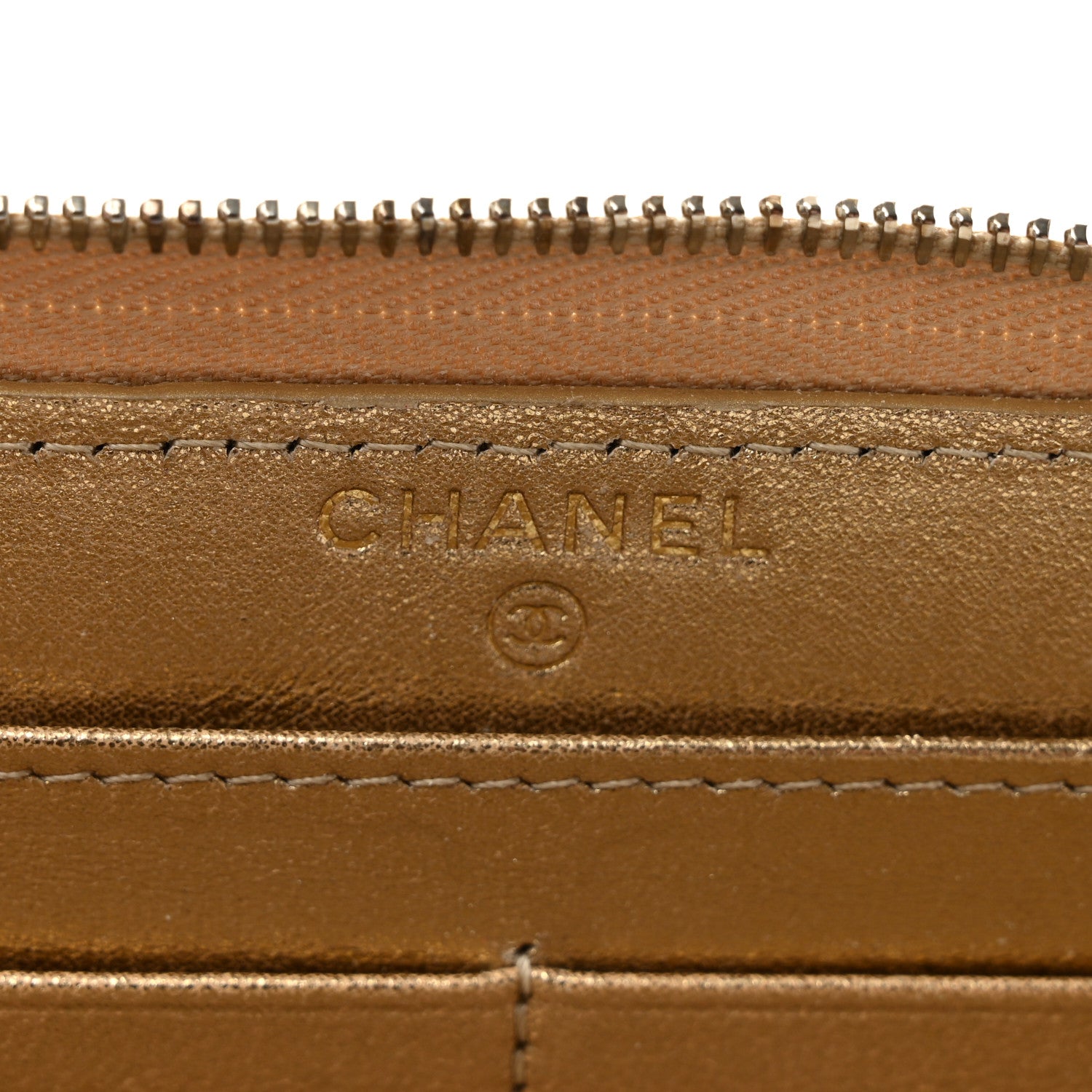 Chanel Metallic Lambskin Quilted Large Gusset Zip Around Wallet Gold 6 of 12