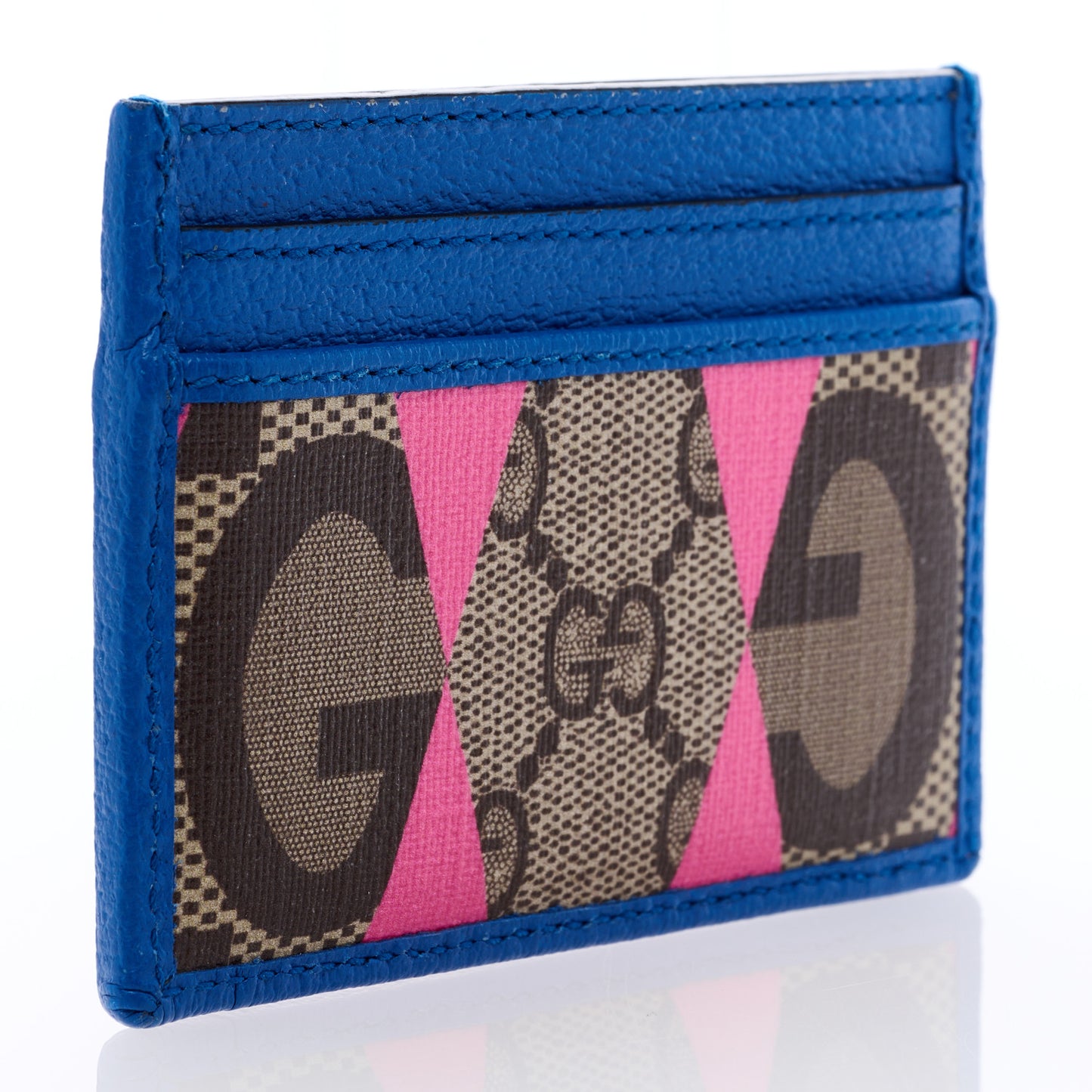 GG Supreme Monogram Textured Dollar Calfskin Rhombus Print Card Holder Beige Ebony Pink