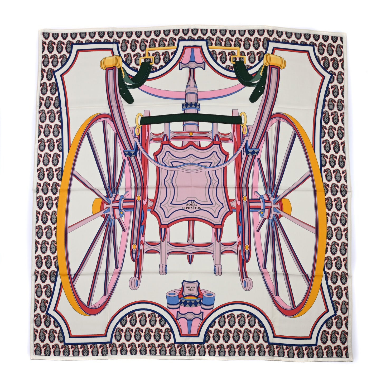 Cashmere Silk Les Roues De Phaeton Shawl 140 White Rose Jaune