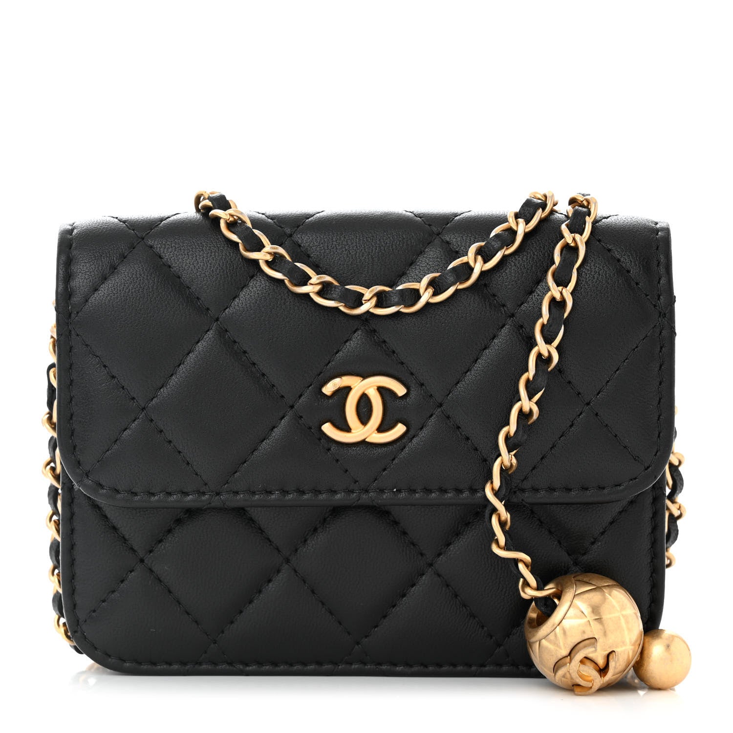 Chanel Lambskin Quilted Pearl Crush Clutch With Chain Black 1 of 12
