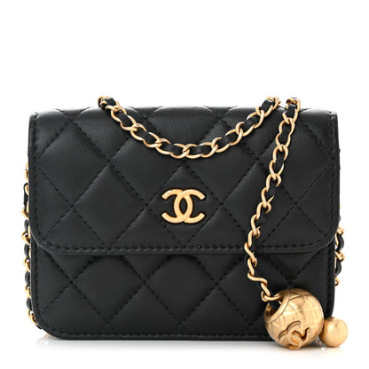 Chanel Lambskin Quilted Pearl Crush Clutch With Chain Black 1 of 12