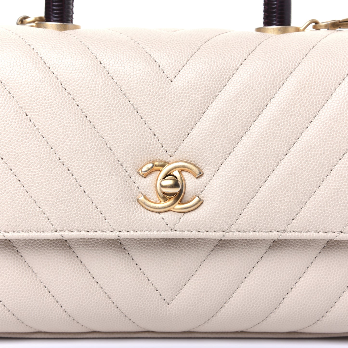 Caviar Lizard Chevron Quilted Mini Coco Handle Flap Ivory
