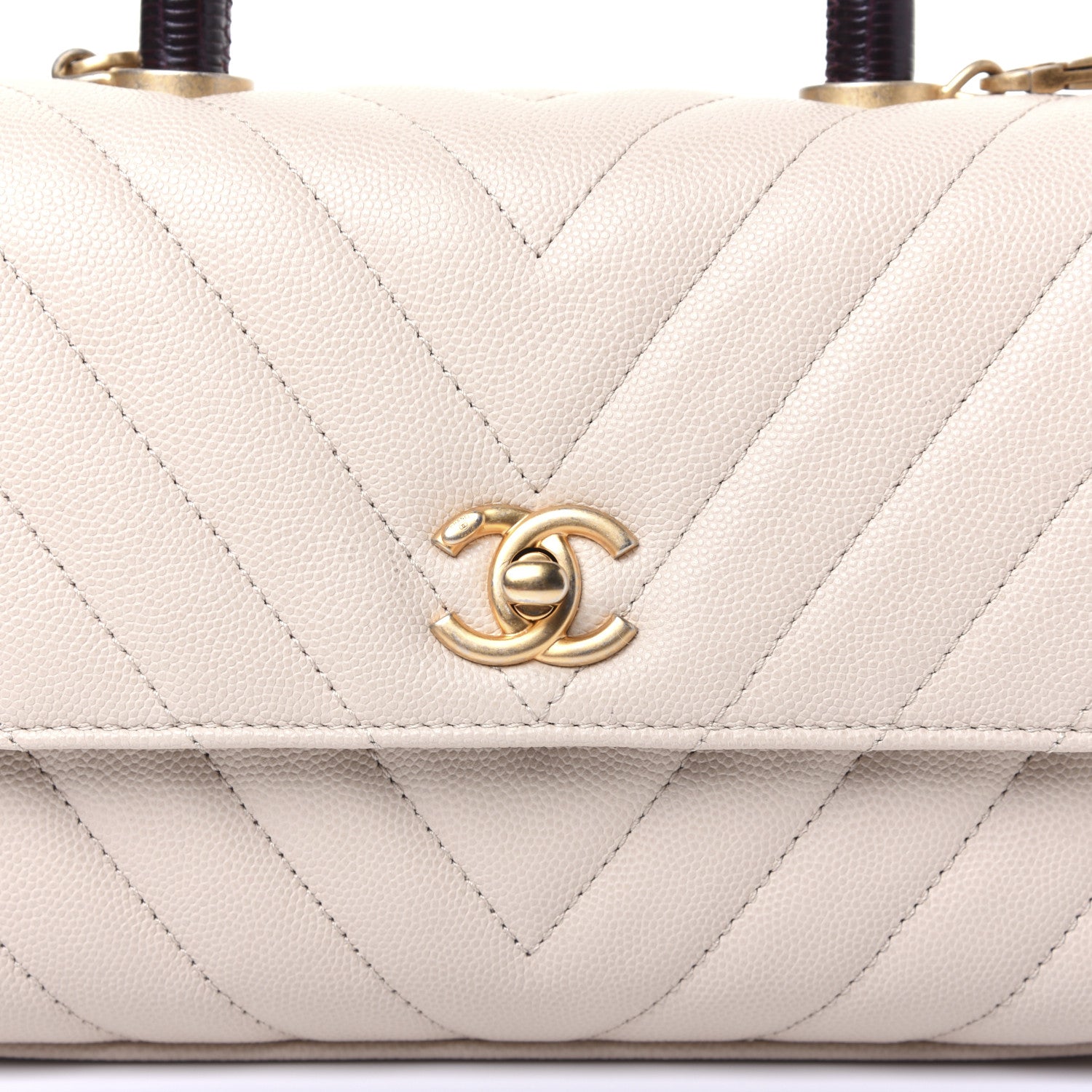 Chanel Caviar Lizard Chevron Quilted Mini Coco Handle Flap Ivory 10 of 17