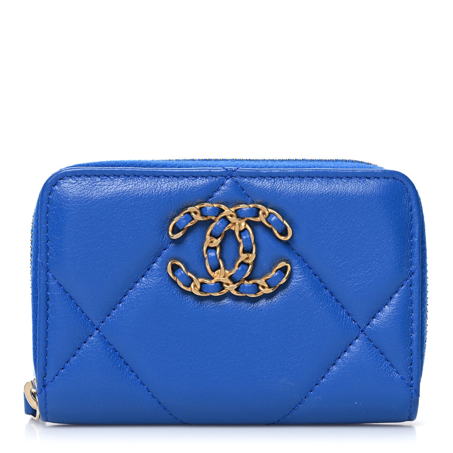 Chanel Lambskin Quilted Chanel 19 Zip Around Coin Purse Wallet Dark Blue 1 of 11