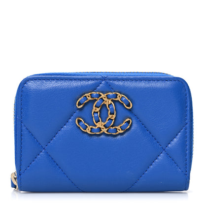Chanel Lambskin Quilted Chanel 19 Zip Around Coin Purse Wallet Dark Blue 1 of 11