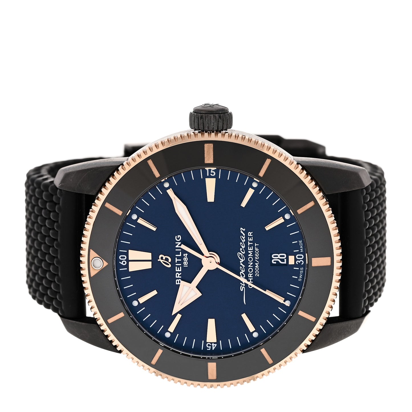 Stainless Steel 18K Rose Gold Rubber 44mm Superocean Heritage II B20 Beverly Hills Automatic Watch Black UB20303A1B1S1
