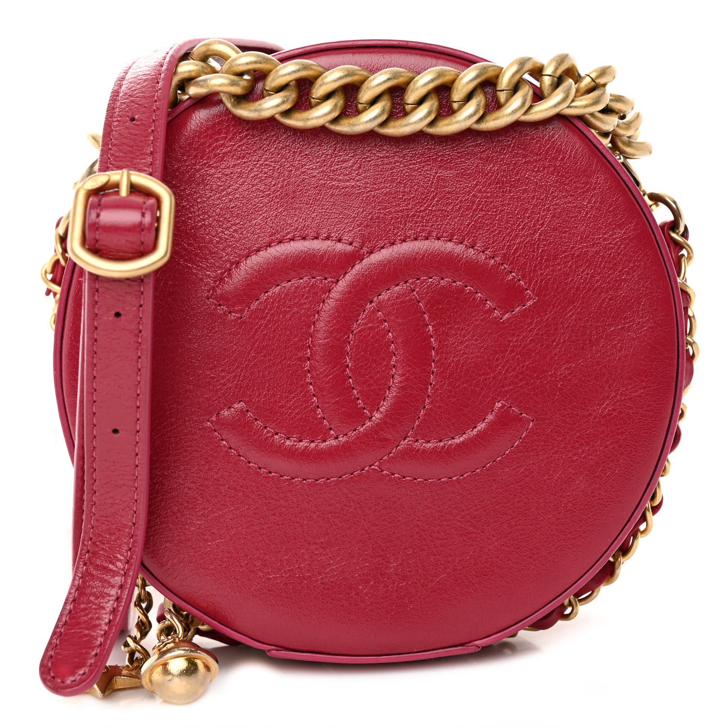 Glazed Calfskin Round As Earth Evening Bag Rouge