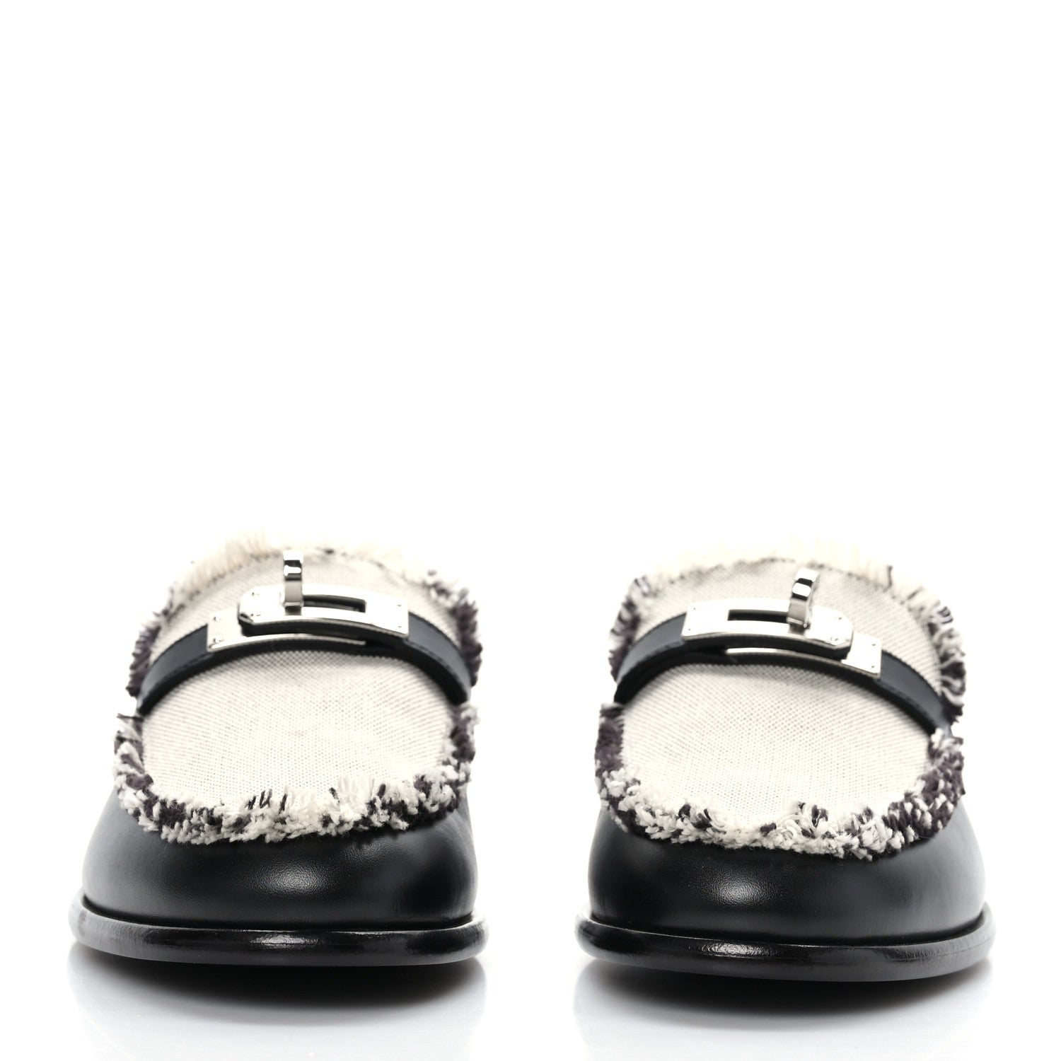 Hermes Toile Calfskin Fray Womens Destin Loafer 35 Black Prunoir 2 of 9