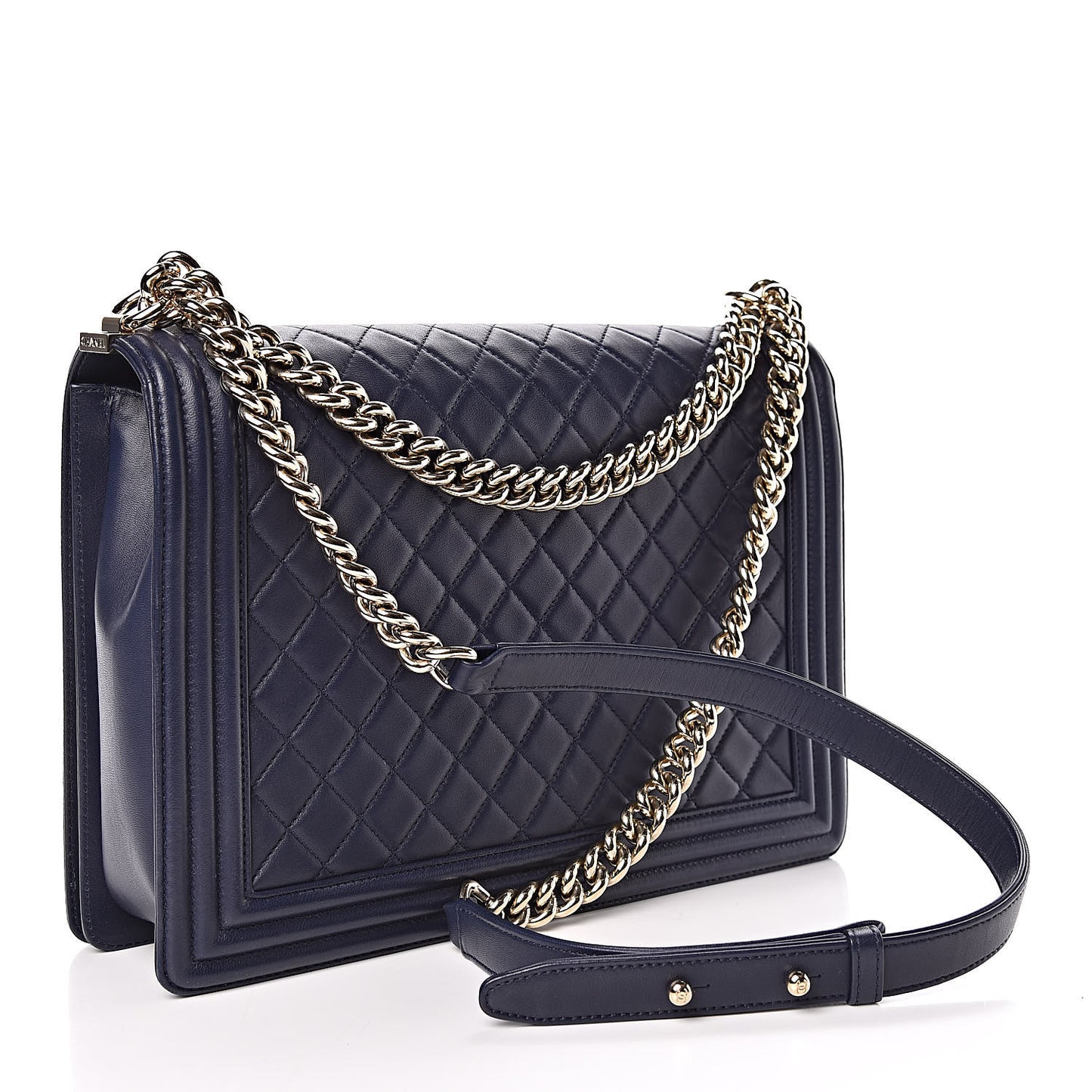 Lambskin Quilted Large Boy Flap Navy