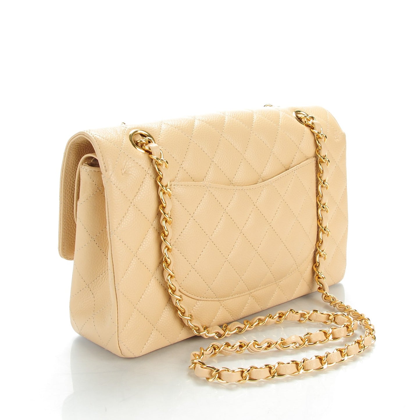 Caviar Quilted Medium Double Flap Beige Clair
