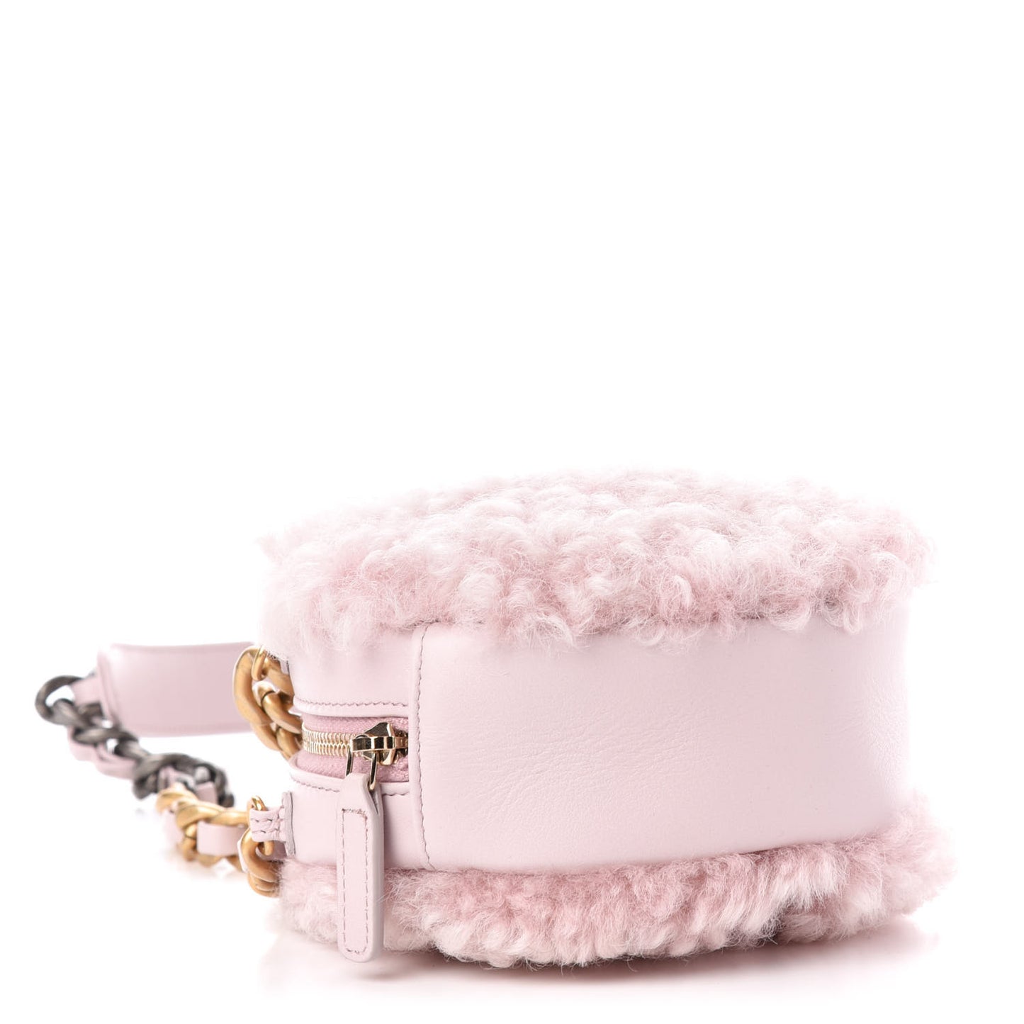 Shearling Sheepskin 19 Round Clutch With Chain Light Pink