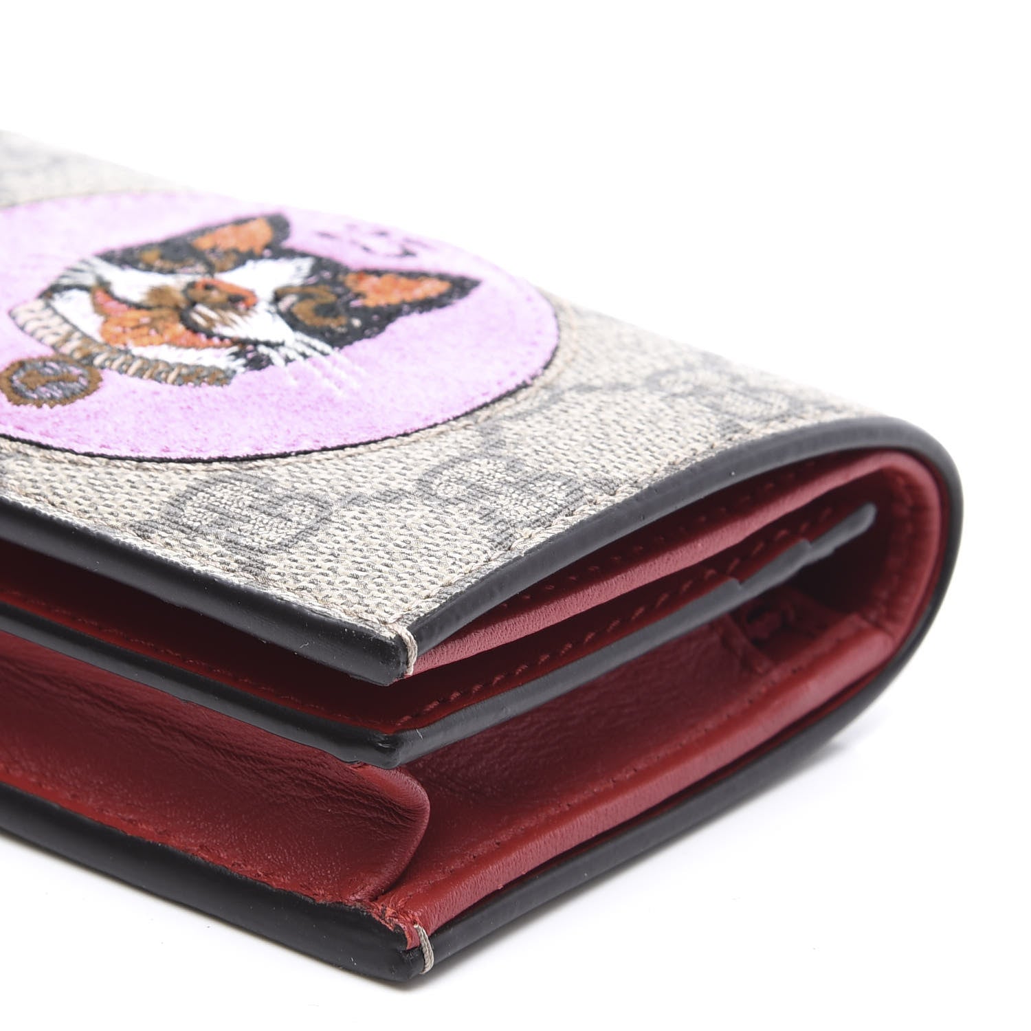 Gucci GG Supreme Monogram Bosco Patch Card Case Wallet Beige Malva Hibiscus Red 9 of 10