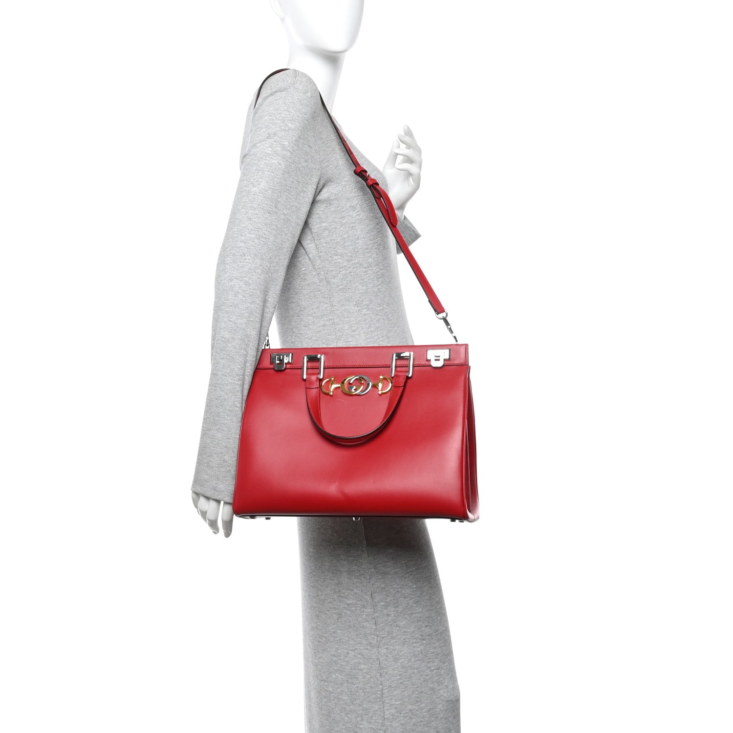 Gucci Shibuya Calfskin Medium Zumi Top Handle Bag Hibiscus Red 2 of 10