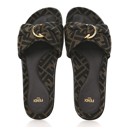 Fendi Fabric Jacquard FF 1974 Fendi Feel Slide Sandals 39 Tobacco Black 2 of 9