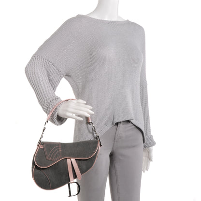 Christian Dior Patent Denim Jeans Saddle Bag Grey Pink 2 of 8