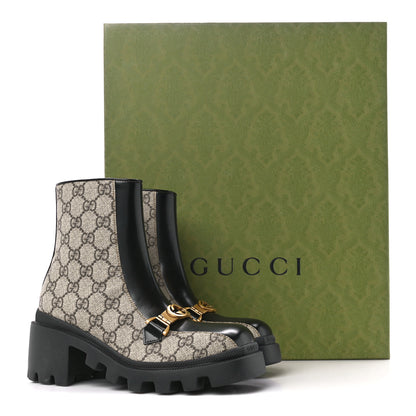 Gucci GG Supreme Monogram Magnum Calfskin Interlocking G Womens Lug Sole Ankle Boots 35.5 Beige Ebony Black 10 of 10
