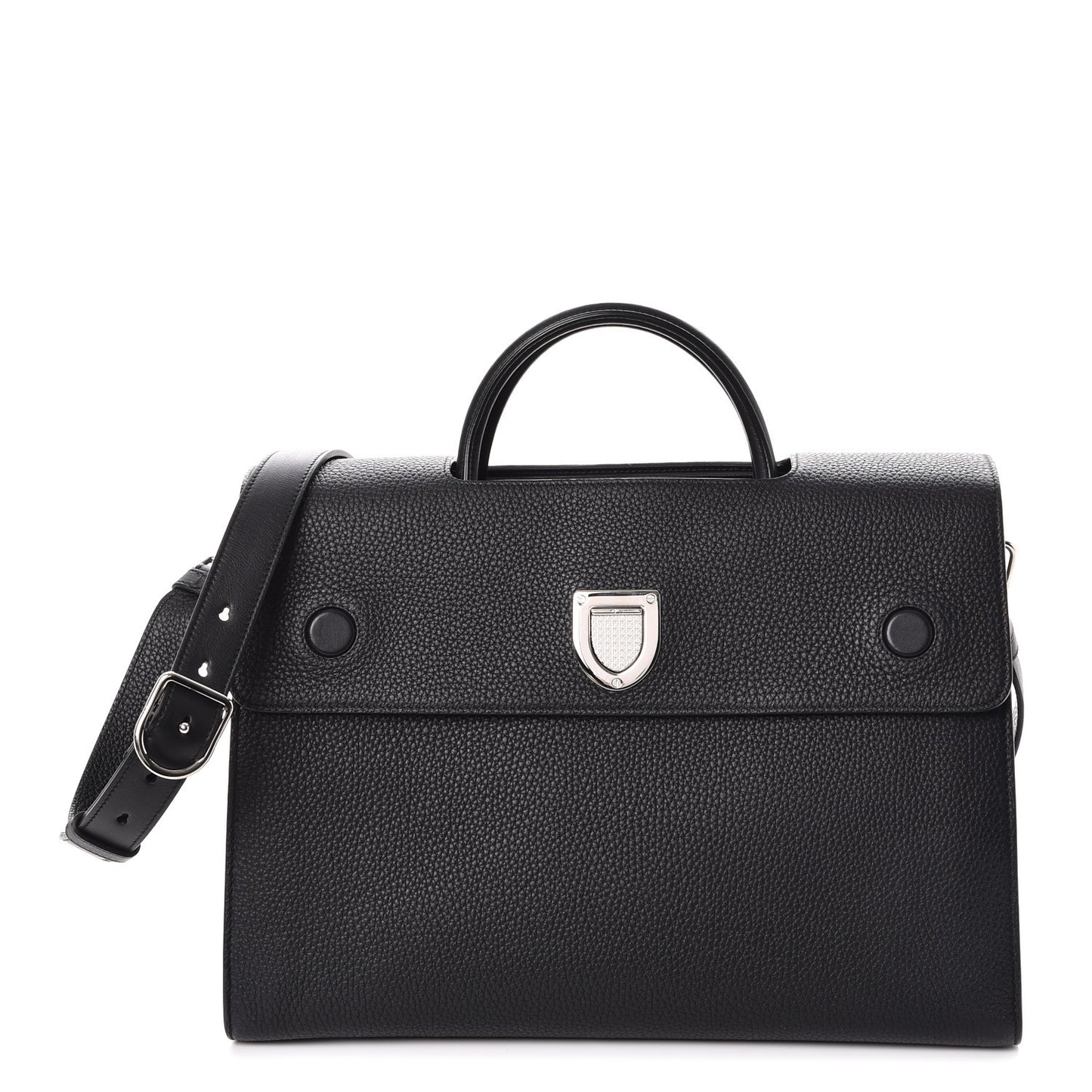 Grained Calfskin Large Diorever Flap Black