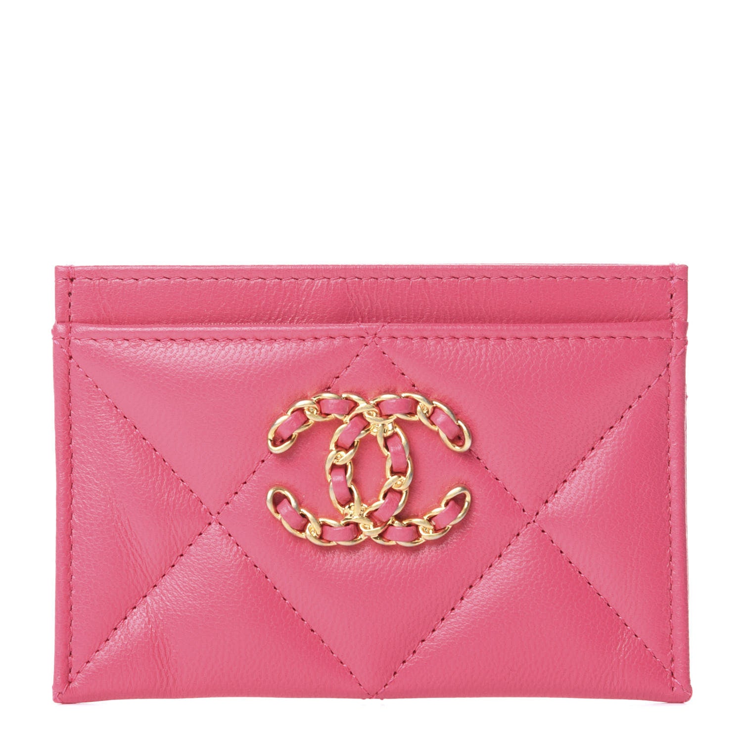 Chanel Lambskin Quilted Chanel 19 Card Holder Dark Pink 1 of 11