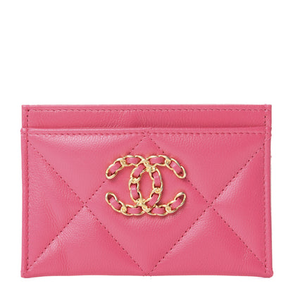 Chanel Lambskin Quilted Chanel 19 Card Holder Dark Pink 1 of 11
