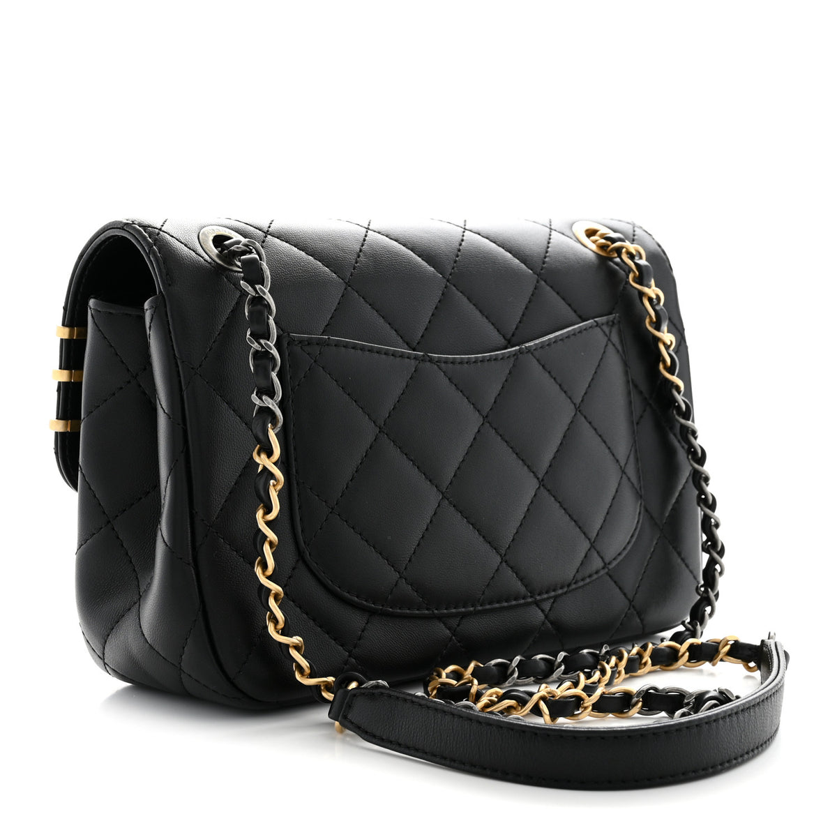 Lambskin Quilted Small Coco Clips Single Flap Black