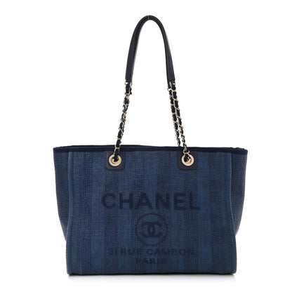 Chanel Mixed Fibers Striped Small Deauville Tote Navy Blue 1 of 10