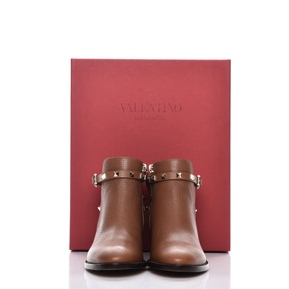 Valentino Garavani Grained Calfskin Rockstud Single Buckle 35mm Cowboy Ankle Boots 36.5 Tobacco 10 of 10