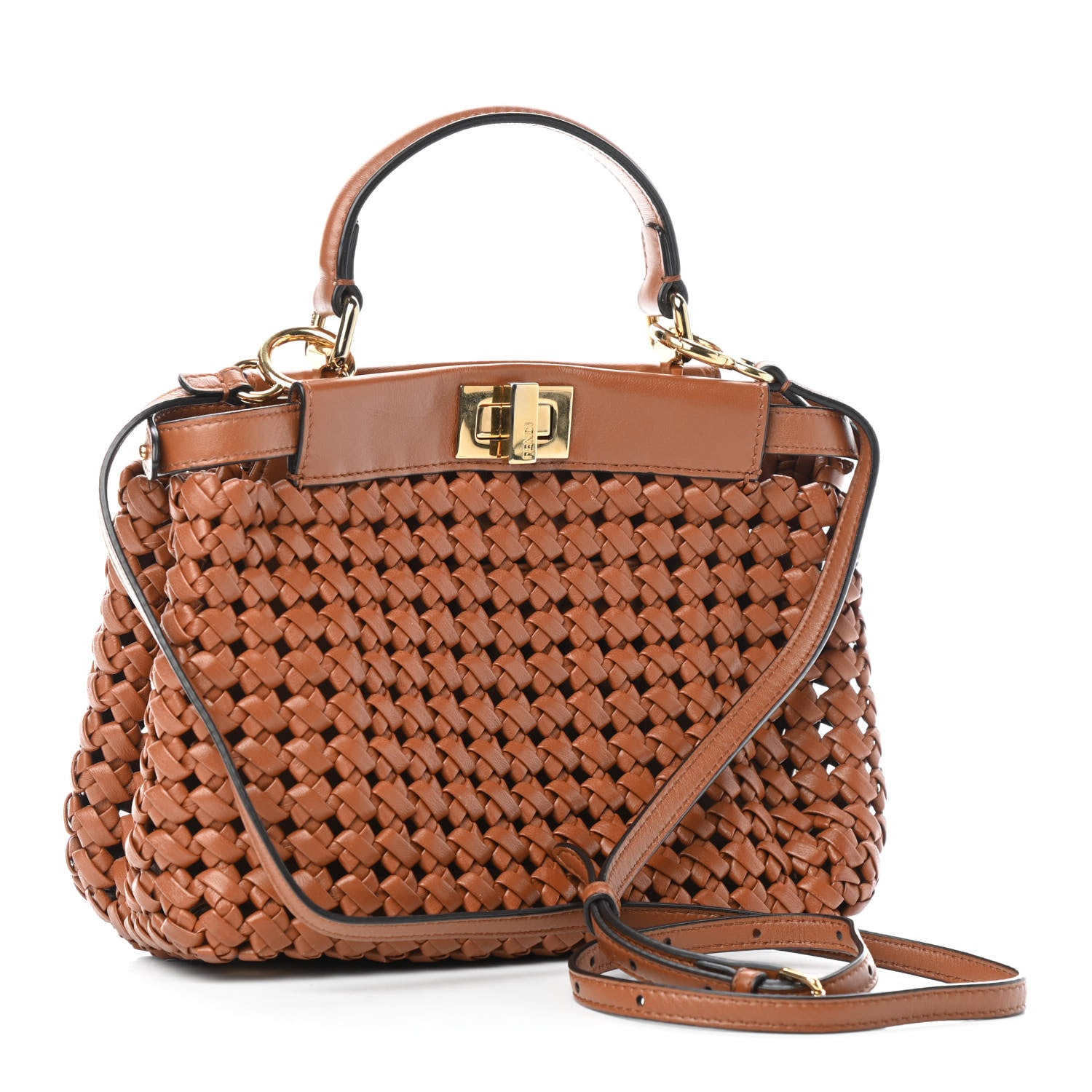 Fendi Nappa Woven Mini Peekaboo Iconic Satchel Orange 2 of 6