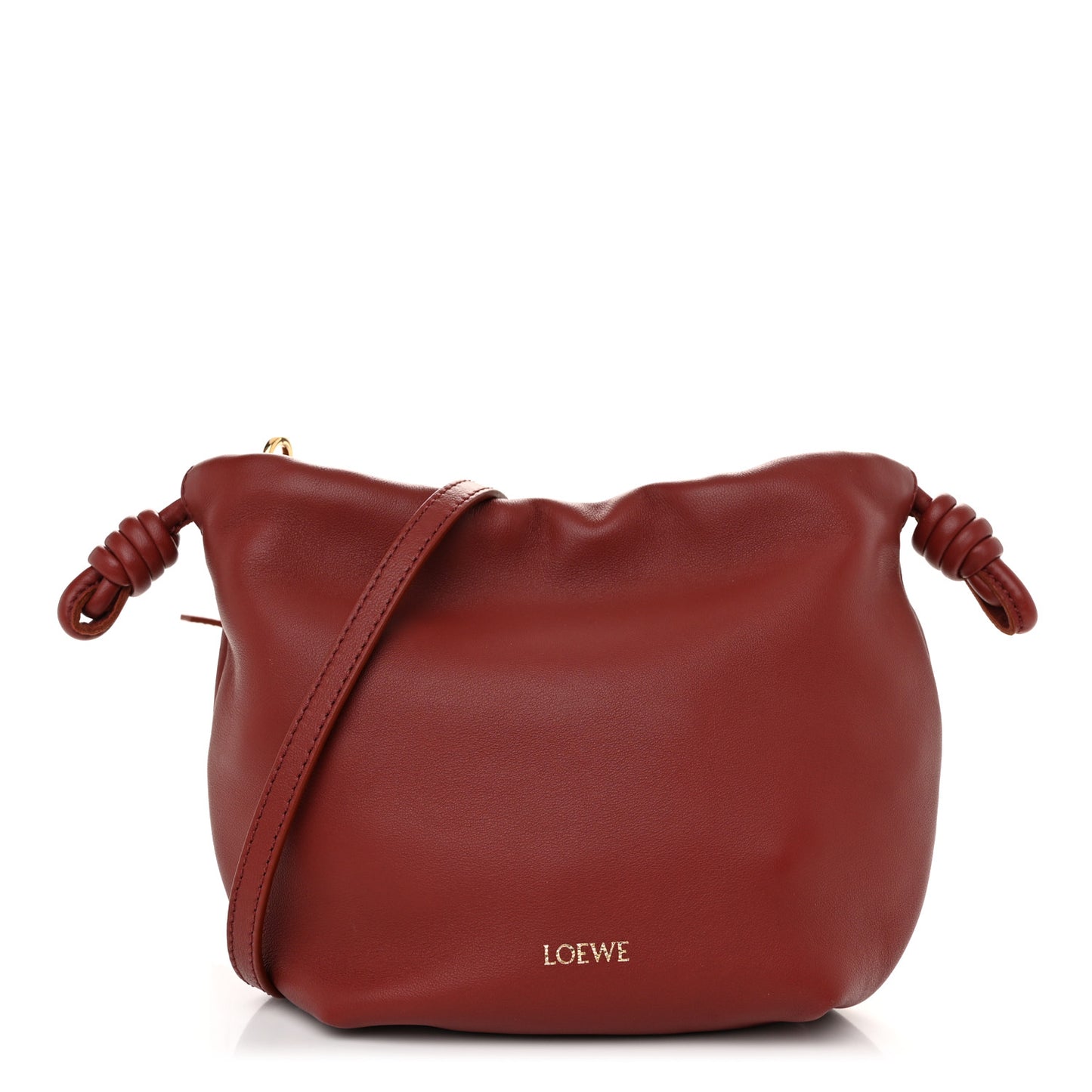 Mellow Nappa Lambskin Jade Mini Flamenco Knot Clutch Dark Burgundy