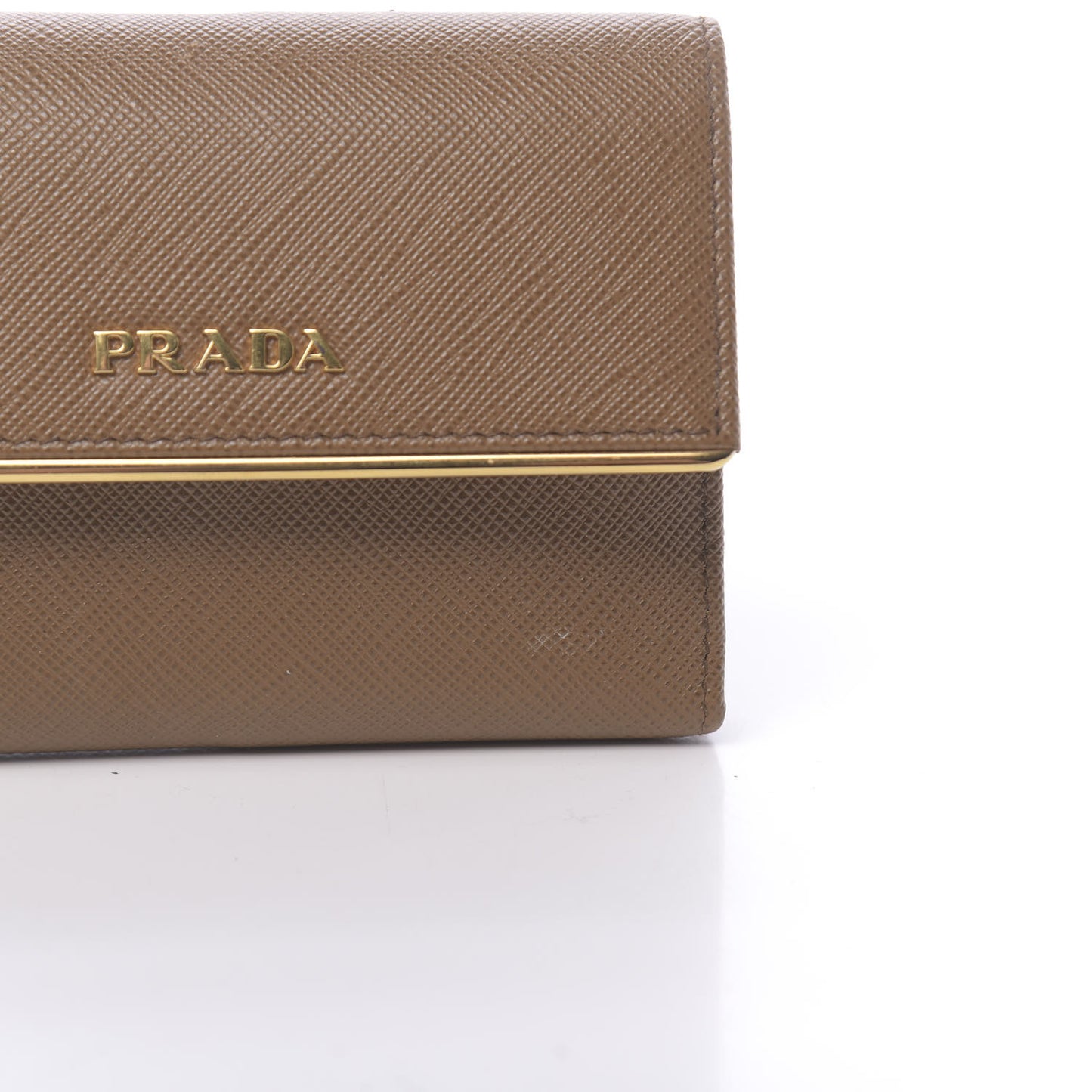 Saffiano Compact Metal Bar Flap Wallet Caramel