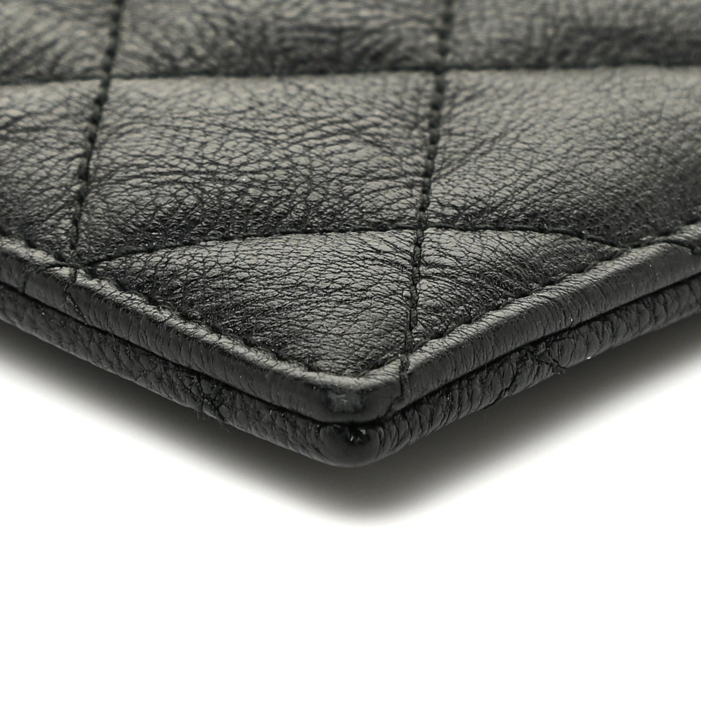 Crinkled Calfskin Quilted CC Zip Card Holder So Black
