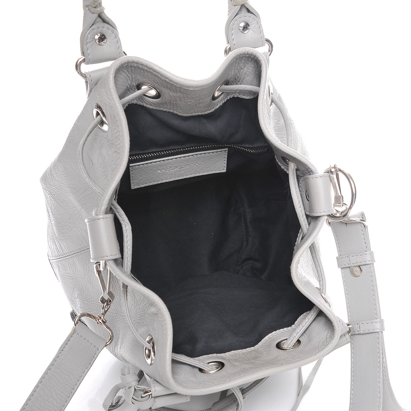 Matte Goatskin Rubber Covered Classic Hardware Mini Pompon Gris Glace