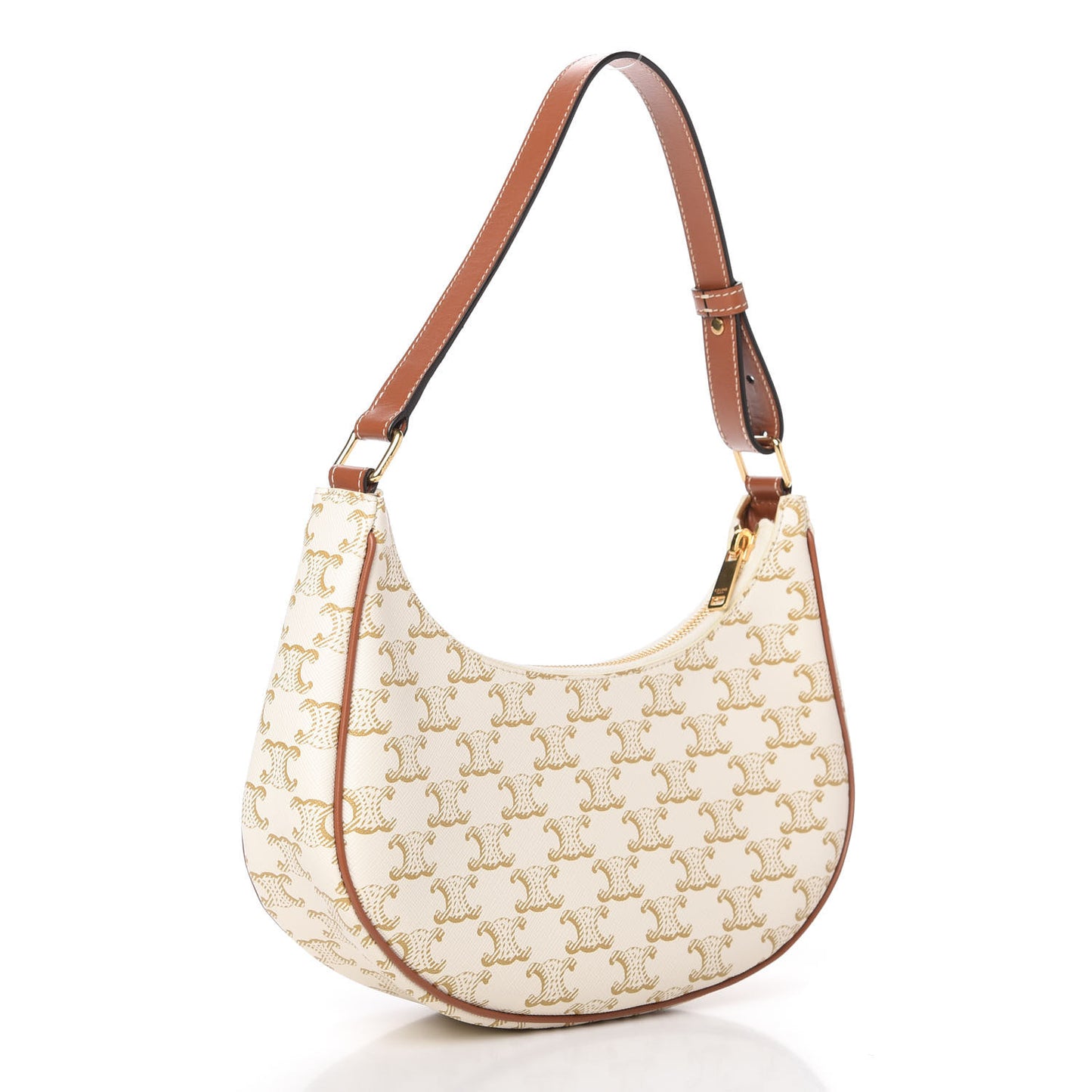 Canvas Calfskin Ava Triomphe Shoulder Bag White