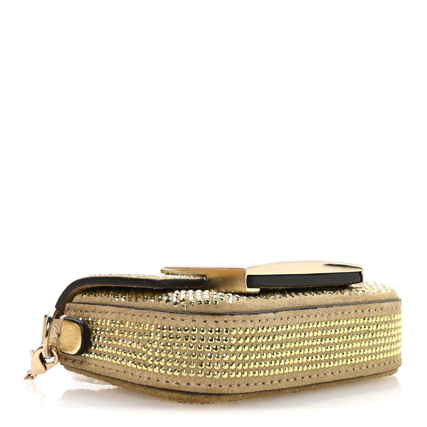 Crystal Vitello Laminato FF Nano Maxi Buckle Baguette Charm Light Gold