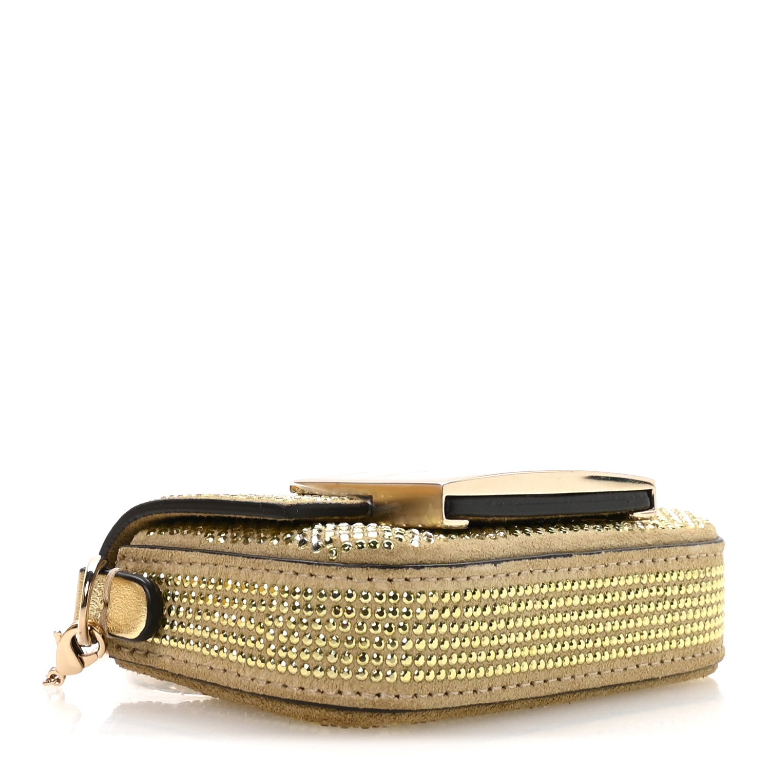Fendi Crystal Vitello Laminato FF Nano Maxi Buckle Baguette Charm Light Gold 3 of 10