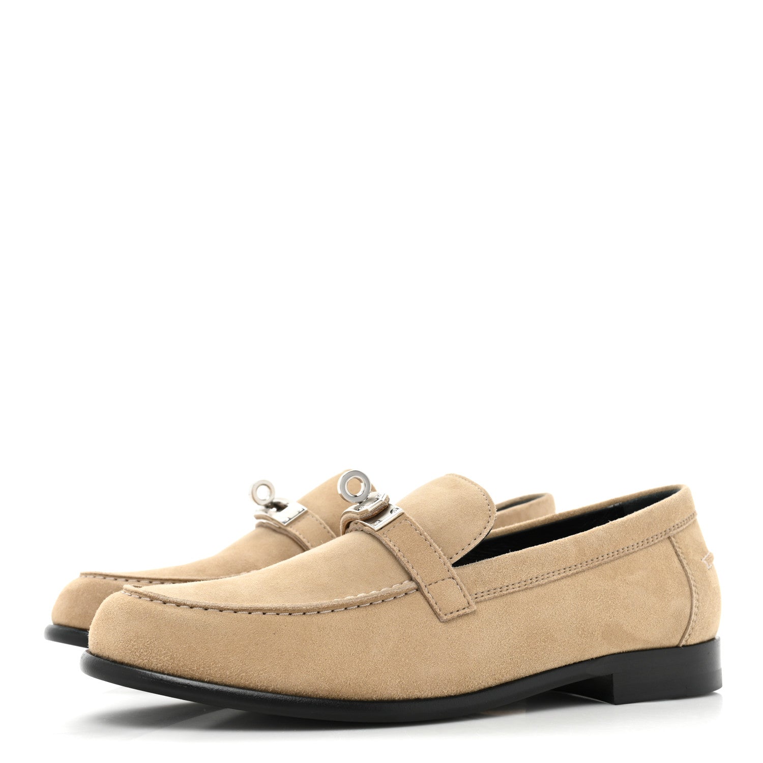 Hermes Suede Goatskin Womens Destin Loafers 36.5 Beige Argile 3 of 10