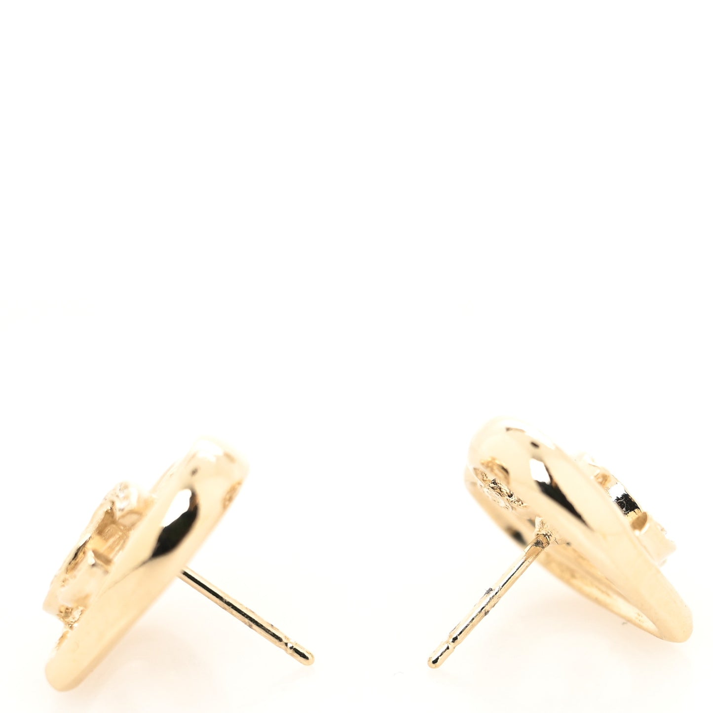Metal Crystal CC Logo Heart Earrings Gold